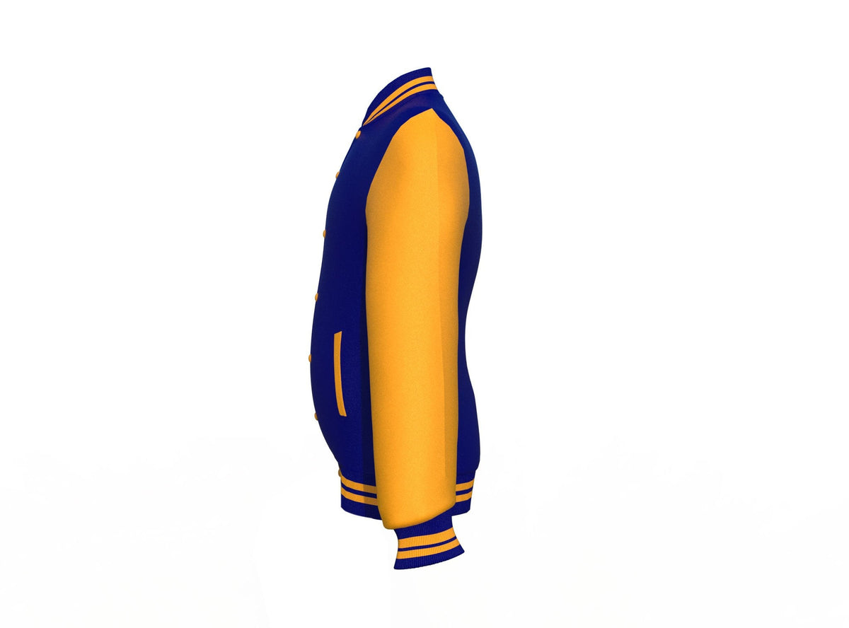 Navy Varsity Letterman Jacket with Gold Sleeves - Shearling leather