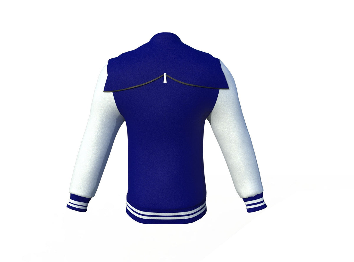 Navy Varsity Letterman Jacket with White Sleeves - Shearling leather