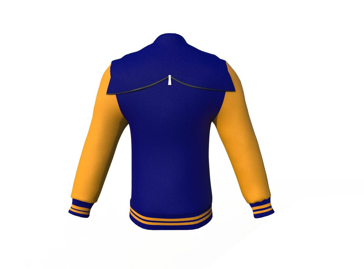 Navy Varsity Letterman Jacket with Gold Sleeves - Shearling leather