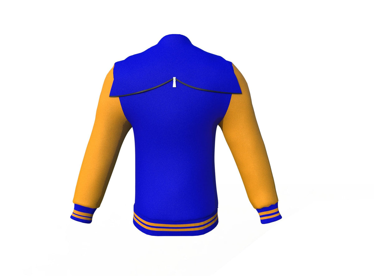 Blue Varsity Letterman Jacket with Gold Sleeves - Shearling leather
