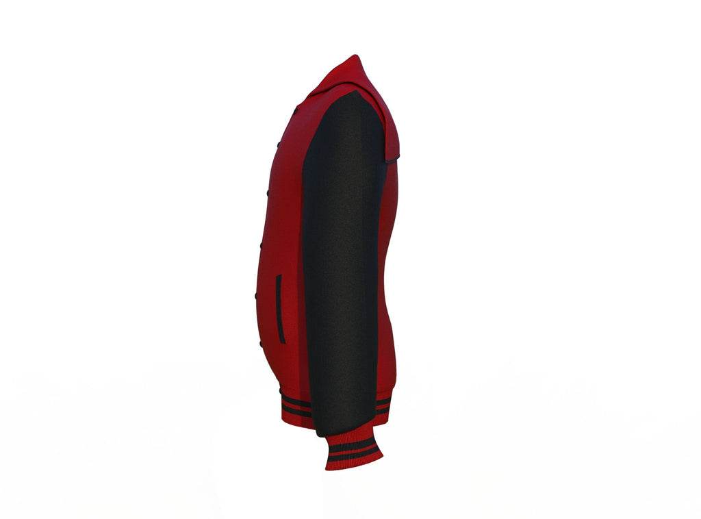 Maroon Varsity Letterman Jacket with Black Sleeves - Shearling leather