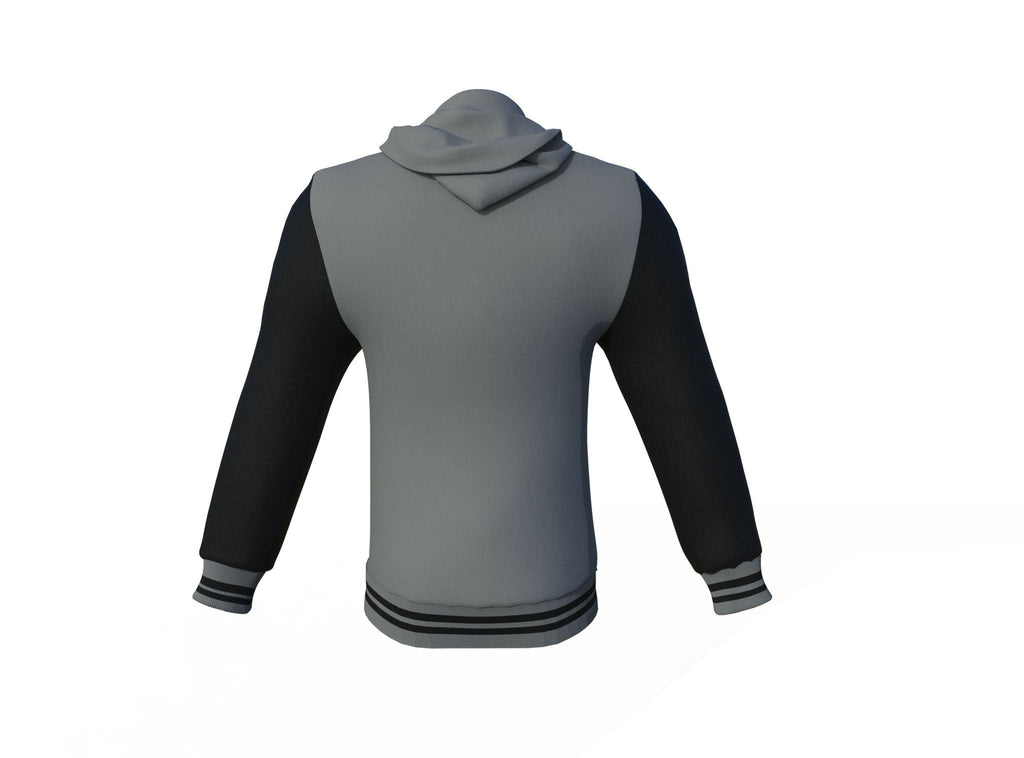 Grey Varsity Letterman Jacket with Black Sleeves - Shearling leather
