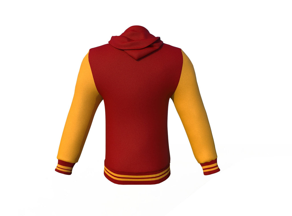 Maroon Varsity Letterman Jacket with Gold Sleeves - Shearling leather
