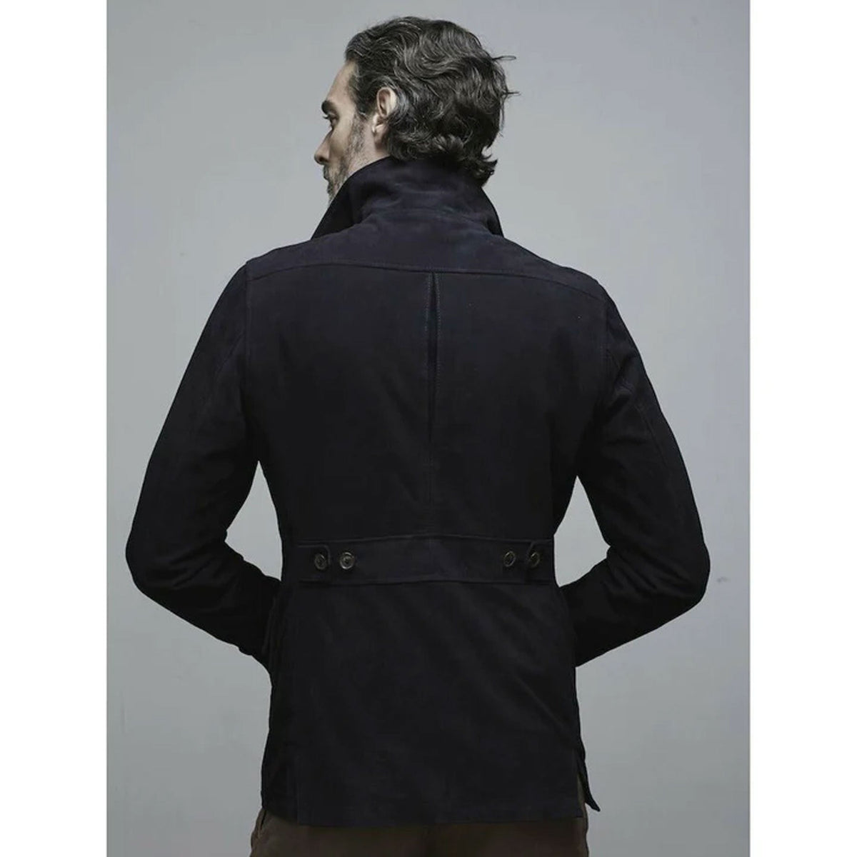Men's Blue Leather Suede Jacket For Men