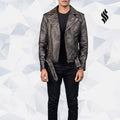Distressed Brown Leather Biker Jacket Allaric Alley - Shearling leather