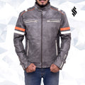 Fossil Grey Retro Biker Jacket - Shearling leather