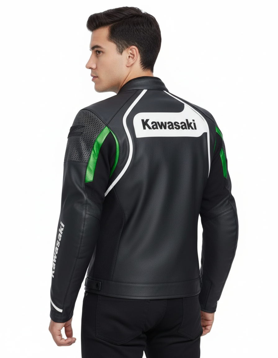 Kawasaki Motorcycle Racing CE Armored Leather Riding Jacket
