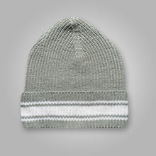 Load image into Gallery viewer, Gray beanie cap with white stripes
