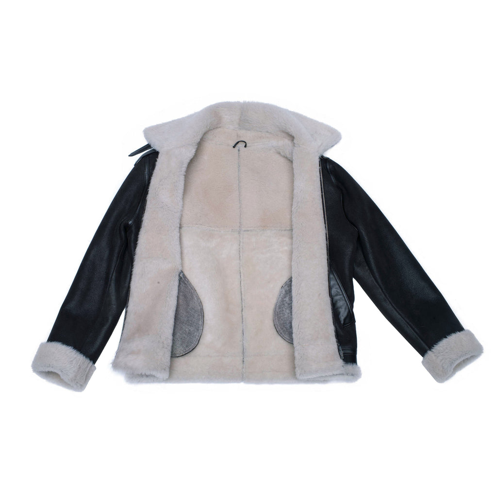 Hampton's Classic Brown Bomber Aviator Shearling Jacket with collar belt - Shearling leather