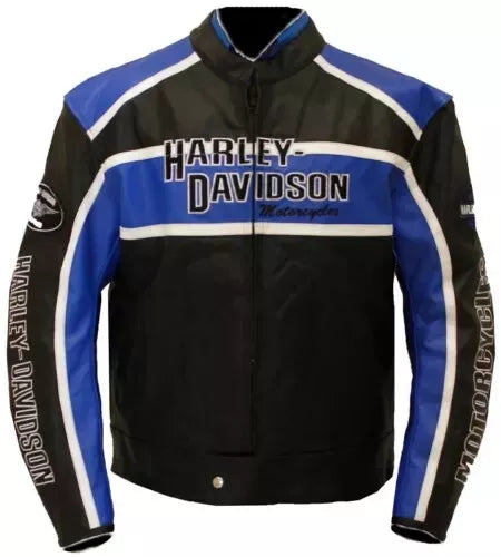 Men’s Harley Davidson Blue Cruiser Motorcycle Genuine Leather Jacket