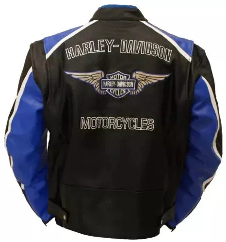Men’s Harley Davidson Blue Cruiser Motorcycle Genuine Leather Jacket