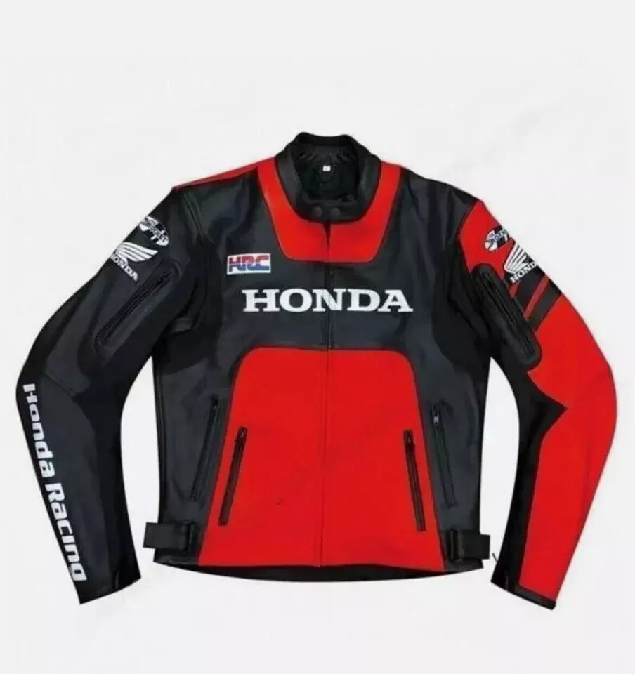 Honda Motorbike Riding Cowhide Genuine Leather Jacket