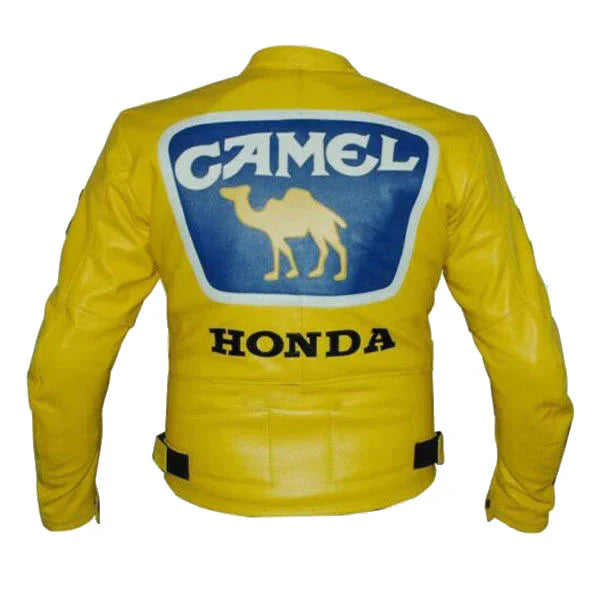 Racing Honda Yellow Motorcycle Cowhide Leather Biker Jacket