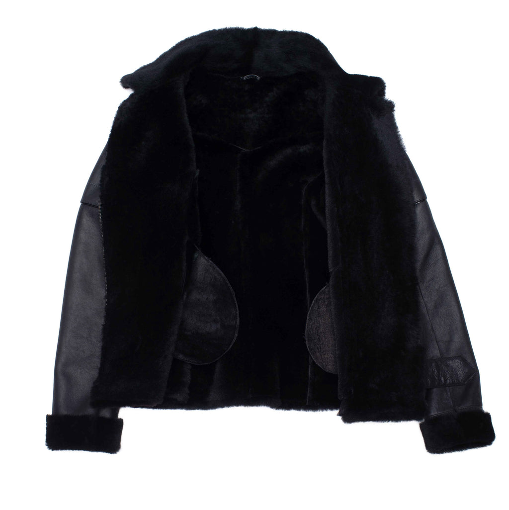 Tasha's Black Sheepskin Shearling B-3 Bomber Style Jacket - Shearling leather