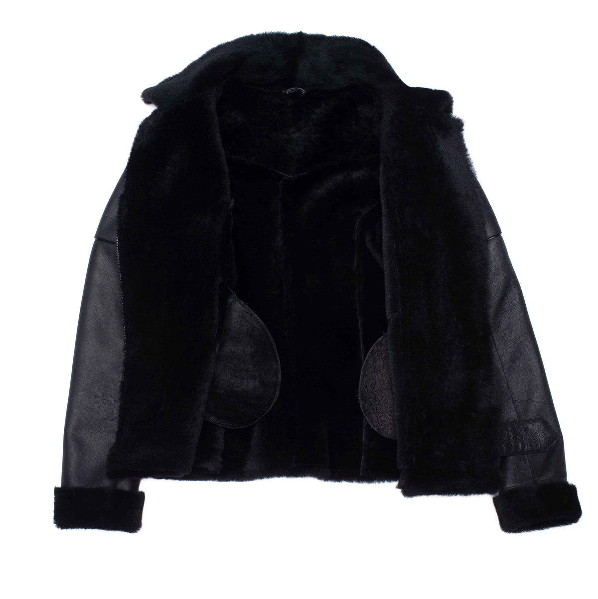 Tasha's Black Sheepskin Shearling B-3 Bomber Style Jacket - Shearling leather