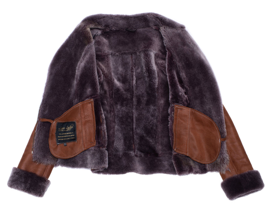 Reyna's Tan Sheepskin Shearling B-3 Bomber Style Jacket - Shearling leather