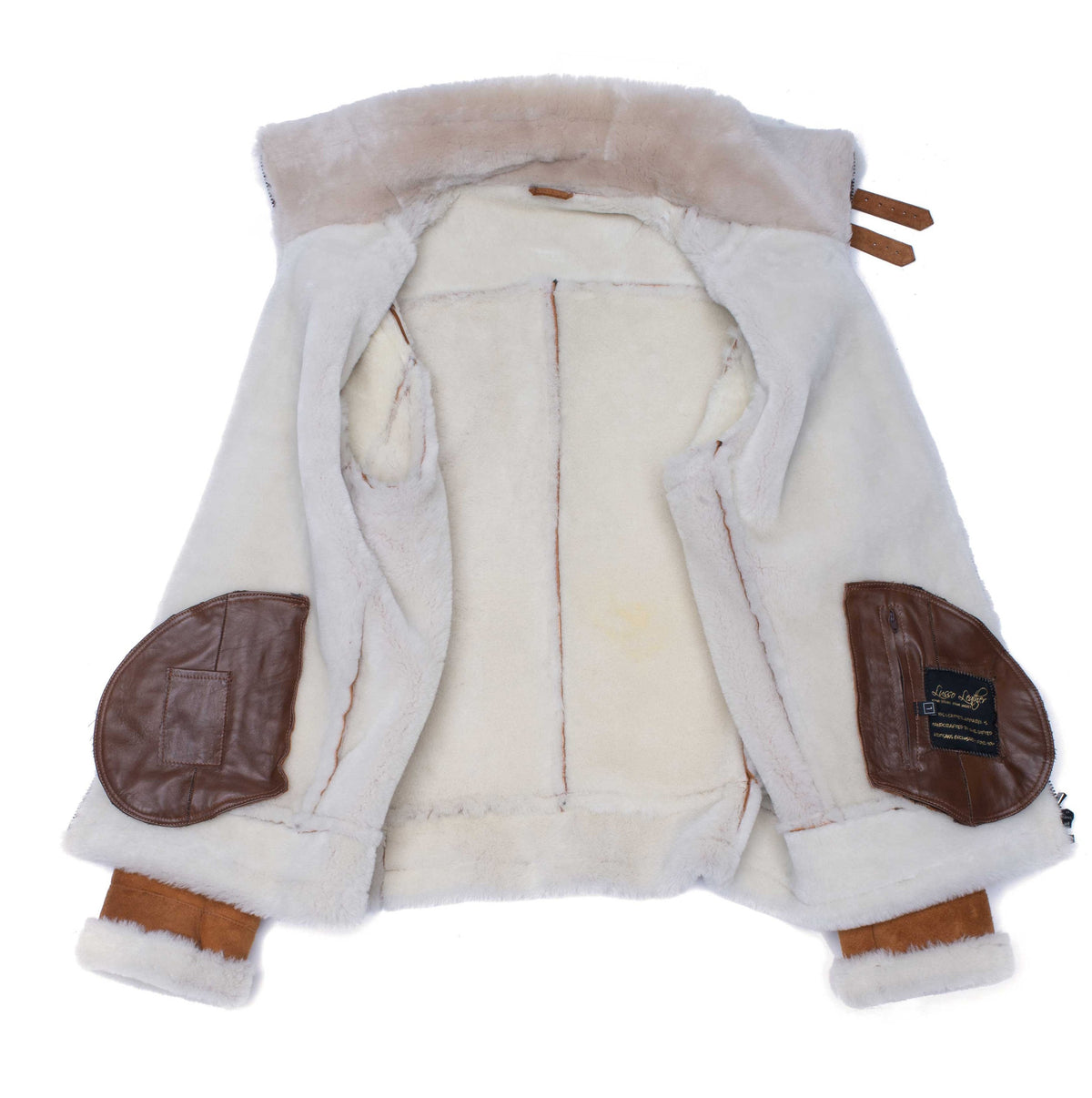 Hagan's Tan Aviator Bomber Suede Shearling Jacket - Shearling leather