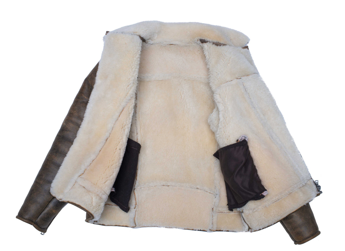 Carter's Distressed Biker bomber shearling jacket with notch lapels - Shearling leather