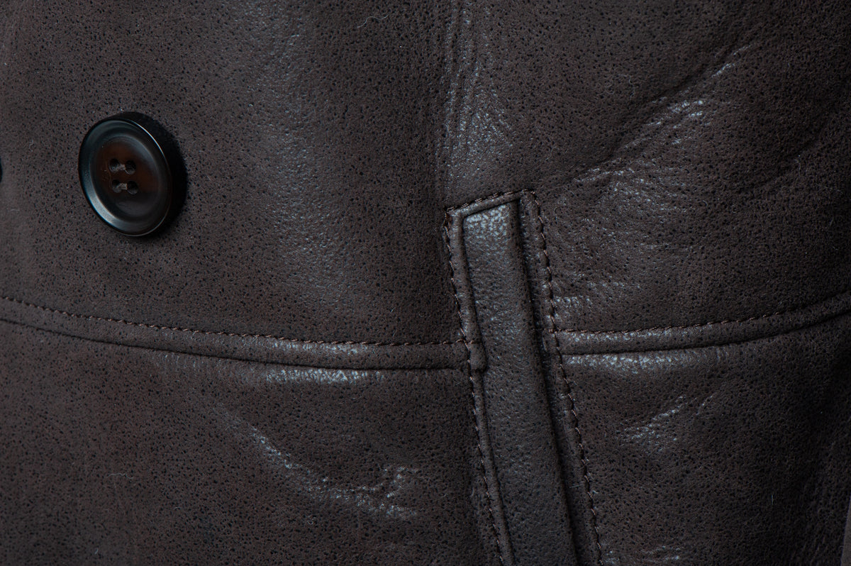 Jozef's 3/4 length brown shearling buttoned coat - Shearling leather