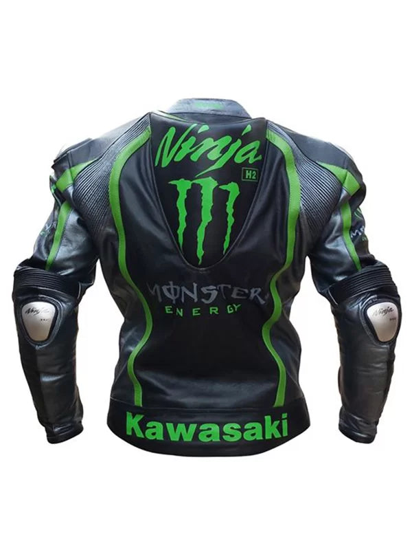 Kawasaki Monster Green Motorcycle Racing Cowhide Leather Jacket