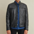 Men's Motorbike Leather Biker Riding Jacket with Shoulder Patches
