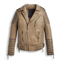 Desert Brown Waxed Biker Leather Motorbike Jacket - Riding Style