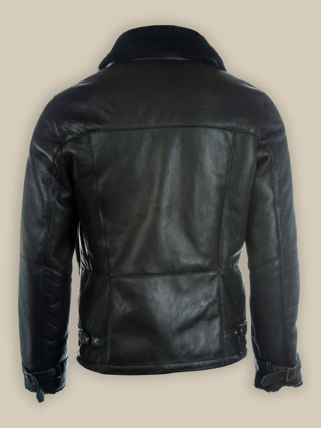 Men Pure Black B3 Shearling Bomber Leather Jacket - Shearling leather