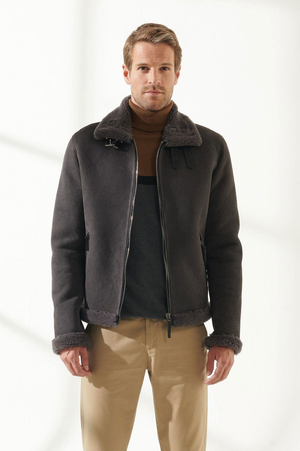 Nubuck leather shearling jacket