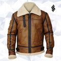 Men Brown B3 Bomber Shearling Jacket - Shearling leather