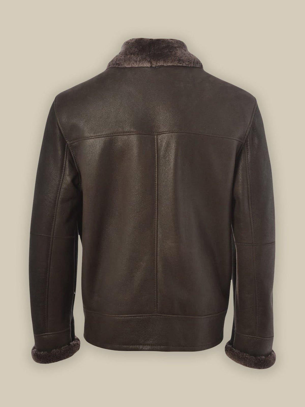 Men Brown Shearling Bomber Leather Jacket - Shearling leather
