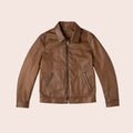 Men Point Collar Classic Brown Leather Jacket