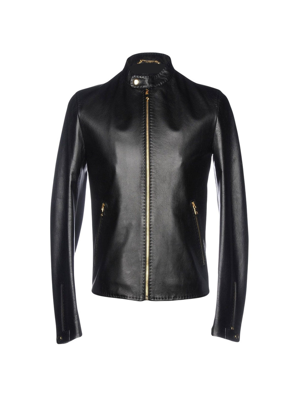 Men Shinny Black Leather Jacket - Shearling leather