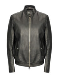 Men Shinny Jet Black Leather Jacket - Shearling leather