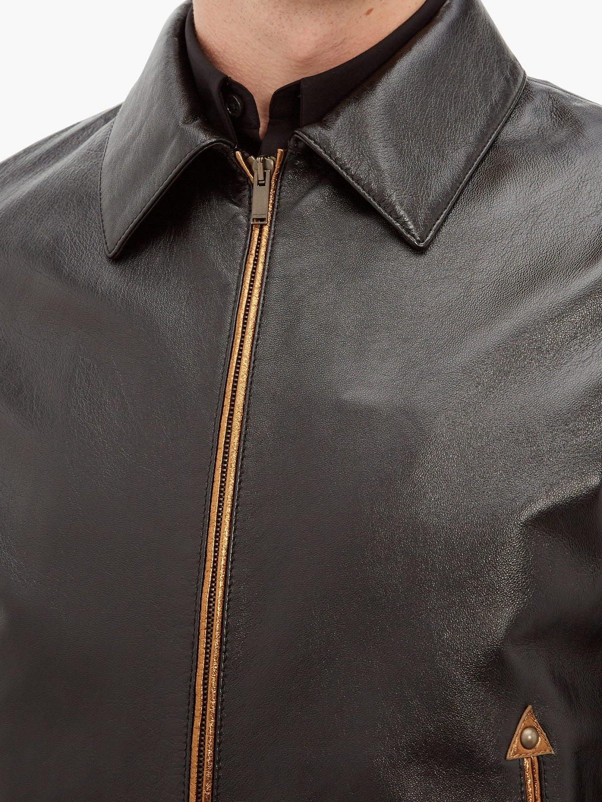Men Traditional Black Leather Jacket - Shearling leather