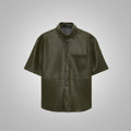 Men's Dark Green Half Sleeves Leather Shirt