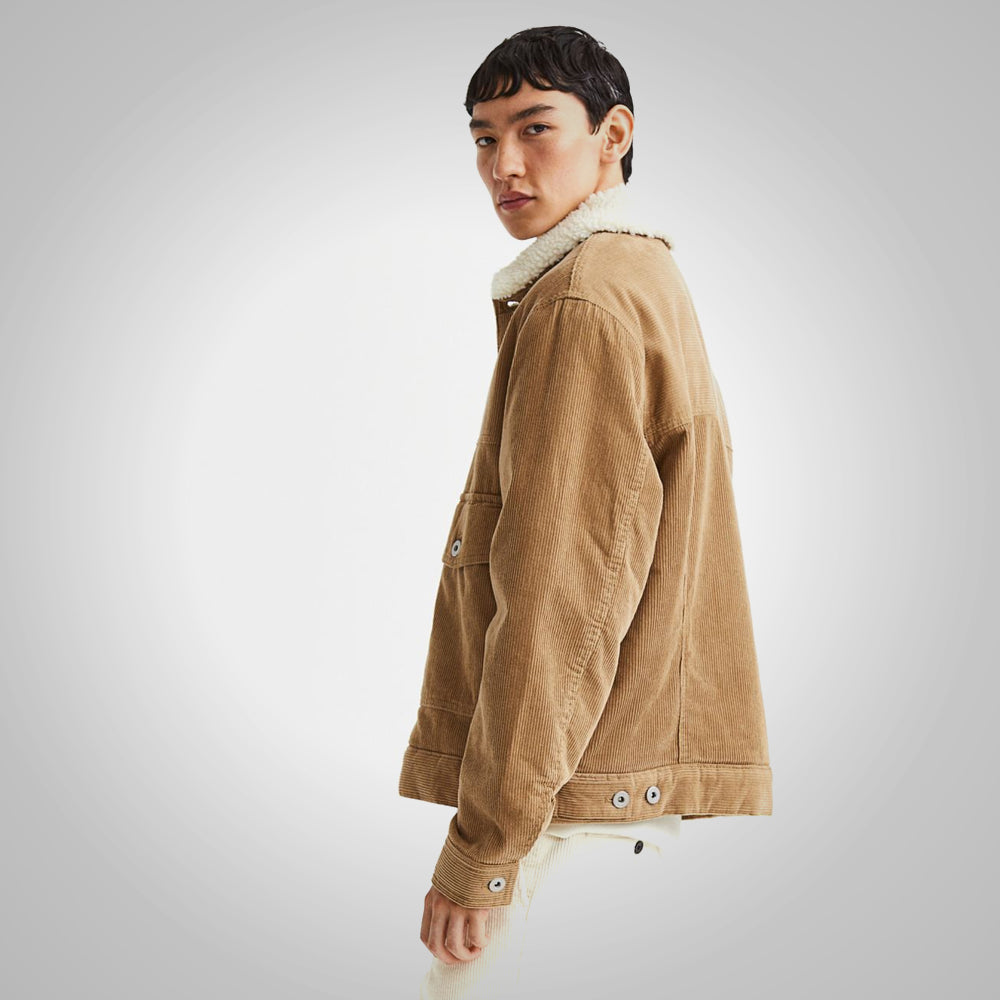 Men's Khaki Corduroy Shearling Jacket
