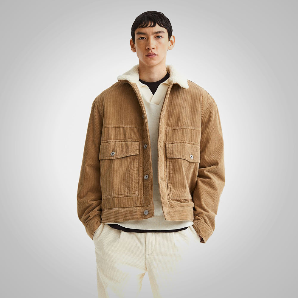 Men's Khaki Corduroy Shearling Jacket