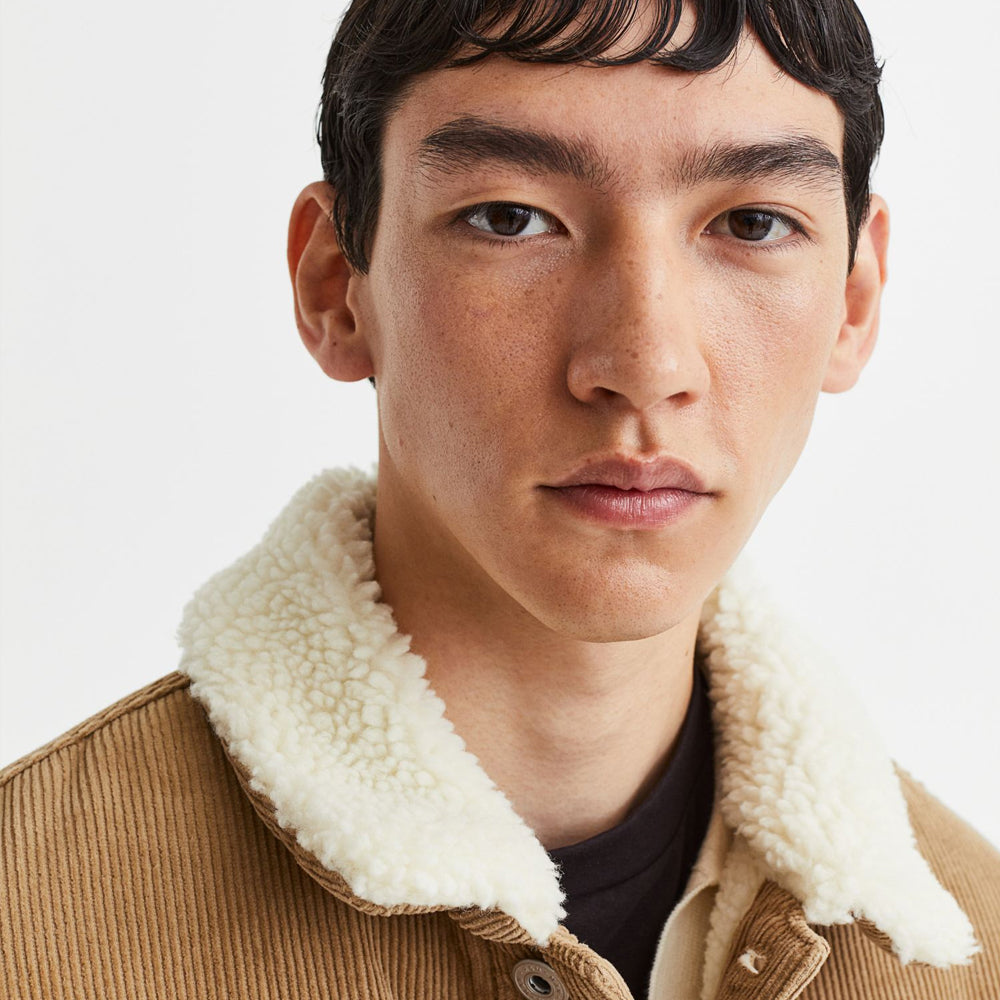 Men's Khaki Corduroy Shearling Jacket