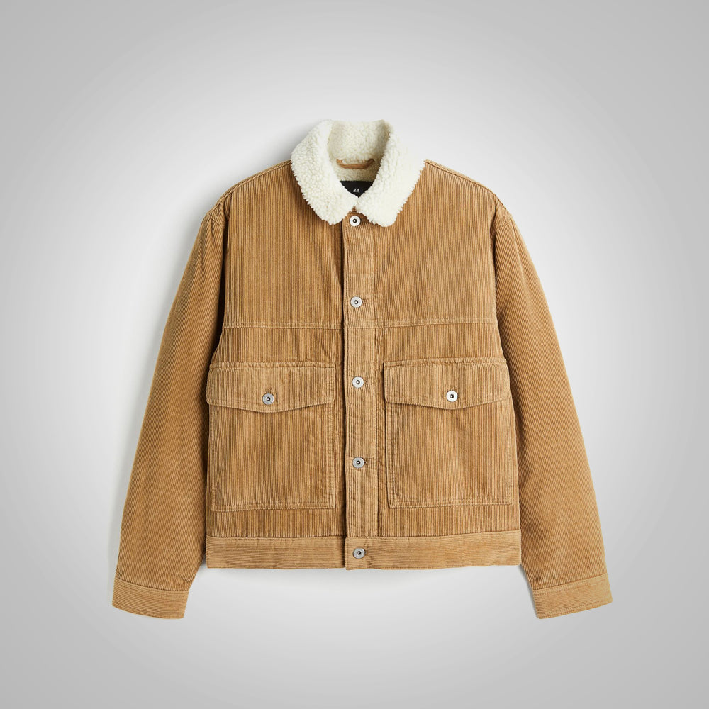 Men's Khaki Corduroy Shearling Jacket