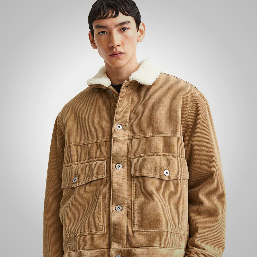 Men's Khaki Corduroy Shearling Jacket
