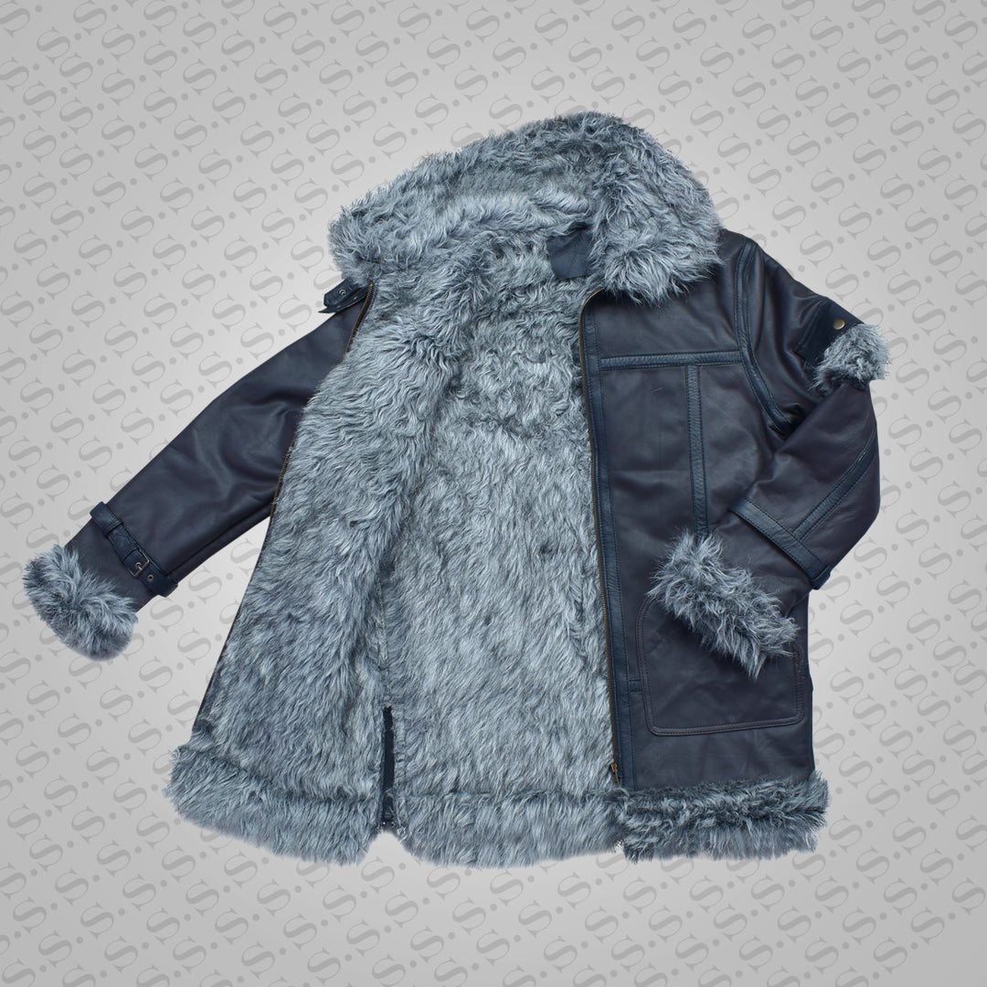 Men's Black Shearling Flight Aviator Jacket Coat