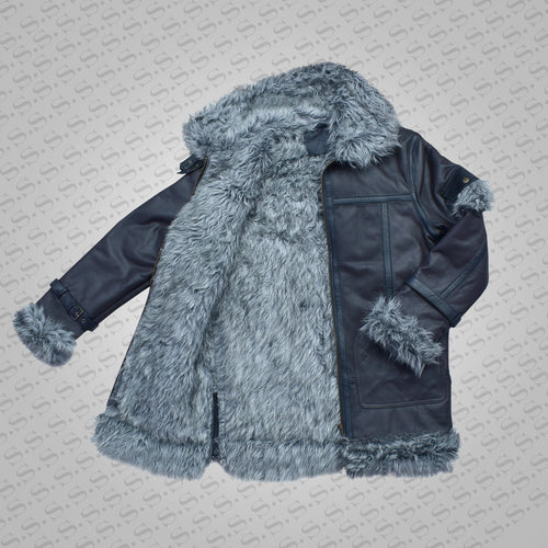 Men's Black Shearling Flight Aviator Jacket Coat