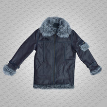 Load image into Gallery viewer, Men&#39;s Black Shearling Jacket Coat in Flight Aviation Style - Cold Inferno

