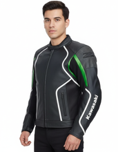 Load image into Gallery viewer, Men's Black Kawasaki Motorcycle Leather Jacket
