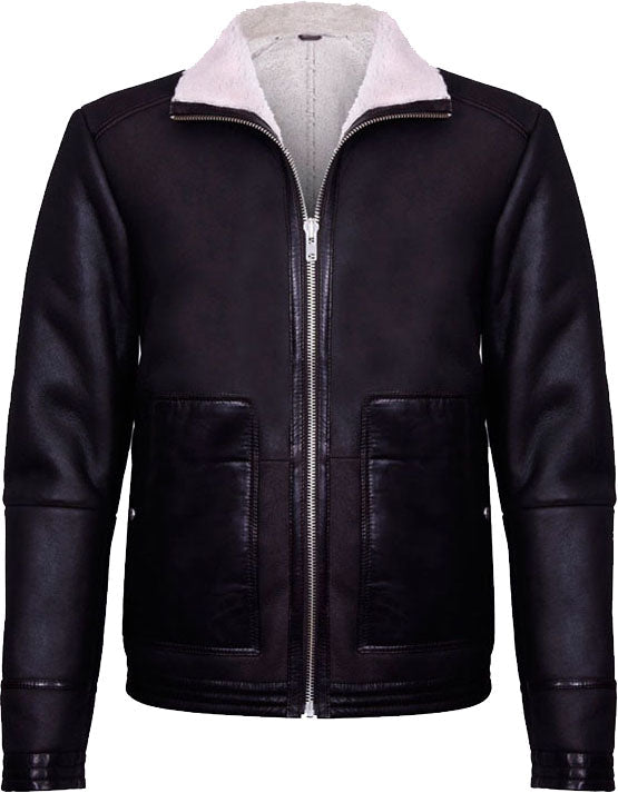 Mens Brown Soft Aviator Leather Jacket With Fur - Shearling leather