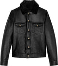 Mens Denim Style Genuine Leather Jacket With Fur - Shearling leather