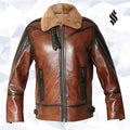 Mens RAF Flight Aviator Real Sheepskin Fur Collar Leather Jacket - Shearling Leather Jacket