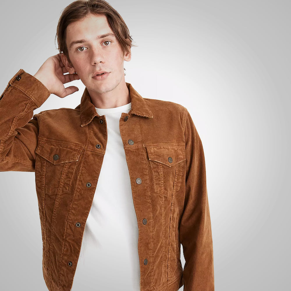 Mens Brown Corduroy Trucker Jacket