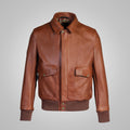 Men’s brown RAF cowhide leather bomber jacket front view