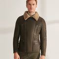 Mens Green  RAF Shearling Airforce Sheepskin Aviator Leather Jacket